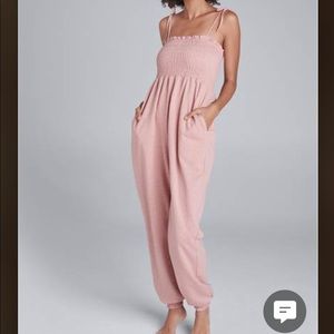 Venus smocked lounge jumpsuit heathered pink tie sleeves size medium